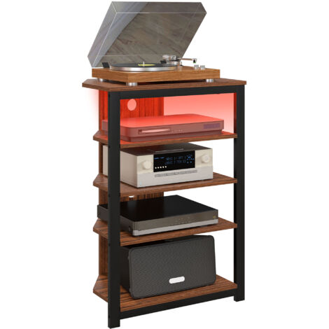 4-Tier Corner TV Stand with Storage, LED Lights, Cable Management, Small TV Unit Entertainment Centre for TVs up to 29", for Living Room, Bedroom