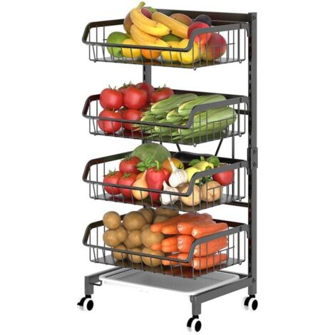 4-Tier Kitchen Trolley on Wheels, Storage Trolley for Kitchen, Bathroom, Laundry Room, Bedroom, Narrow Spaces (Height 85 cm)
