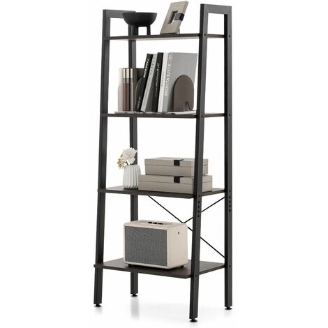 4-Tier Ladder Bookshelf Industrial Bookcase Storage Shelving Unit Anti Tipping