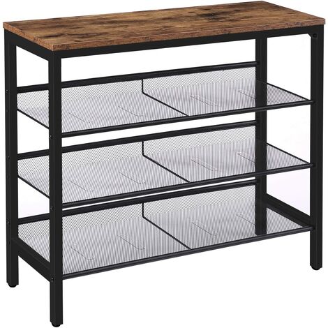 main image of "4-Tier Shoe Rack, Industrial Shoe Storage Organizer with 3 Adjustable Mesh Shelves, Metal Frame, Strong and Durable, Ideal for Entryway, Living Room, Bedroom, Hallway, HOOBRO EUBF14XJ01 - Rustic Brown"