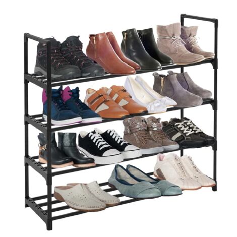 4 Tier Shoe Rack Stackable Shoe Tower Heavy Duty Metal Shoe Rack Quick Assembly No Tools Required for Living Room Entryway Hallway and Cloakroom Black 90 x 30 x 70 cm