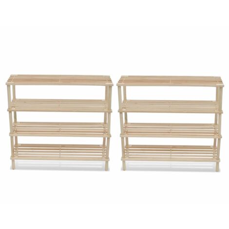 4 Tier Shoe Racks 2 Pcs Solid Fir Wood