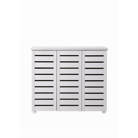 4 Tier Shoe Storage Cabinet 3 Door Cupboard Stand Rack Unit White