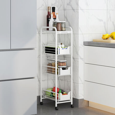 main image of "4 Tier Slide Out Fruit Vegetable Basket Rack Kitchen Slim Corner Storage Unit"