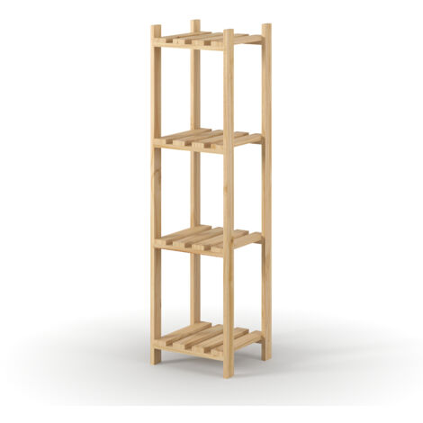 4 Tier Square Shelf Narrow Slatted Storage Unit - Pine - L27 x W29 x H108 cm - Natural Sanded Pine