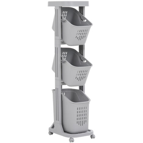 4-Tier Storage Rack Laundry Basket with Wheels
