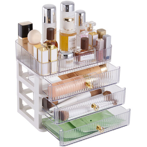 4-Tier Transparent Makeup Organizer with Drawers