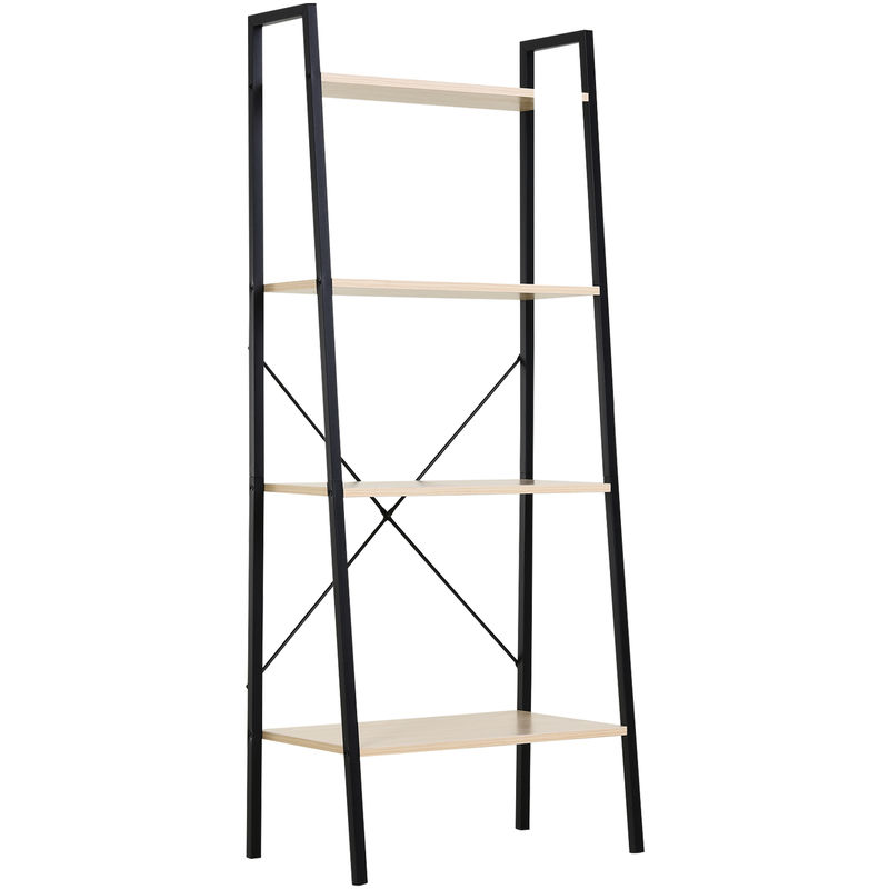 4-Tier Minimalistic Ladder Shelf Unit Steel Frame Home Display Storage Natural - Homcom