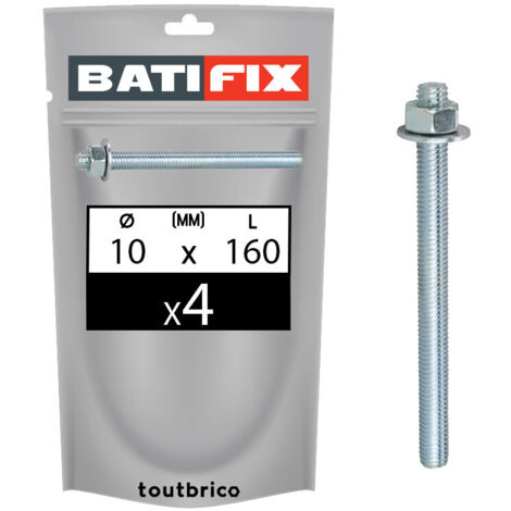 4 tiges filetées 10x160mm scellement chimique zingué Batifix
