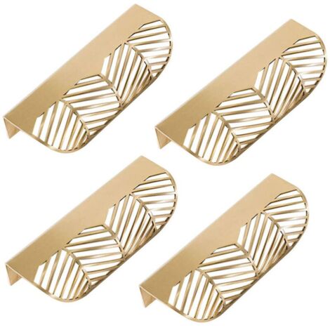 4 tiradores de cajón en forma de hoja de 117 mm, de latón macizo, para muebles de salón, cocina y dormitorio.