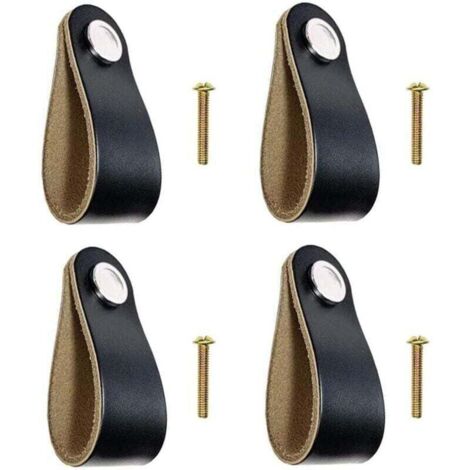 4 tiradores de cuero para cajones, pomos de cuero negro con tornillos para muebles de cocina, armarios, cómodas, tiradores y manijas de puertas.
