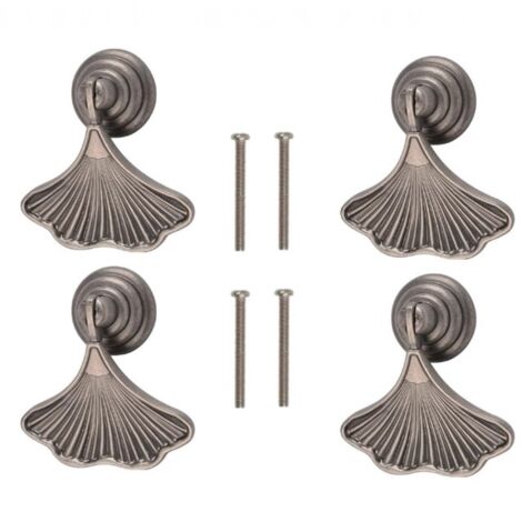4 tiradores de hoja de ginkgo de aleación de zinc y níquel antiguo, de un solo orificio, para armarios y guardarropas.