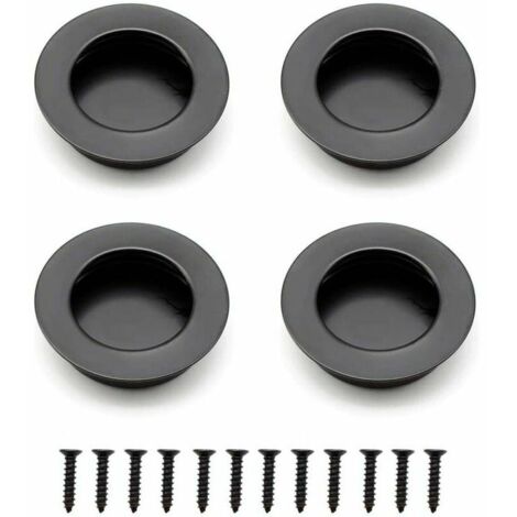 4 tiradores redondos empotrados para puertas correderas de cajones y armarios - Negro (no se requieren tornillos)