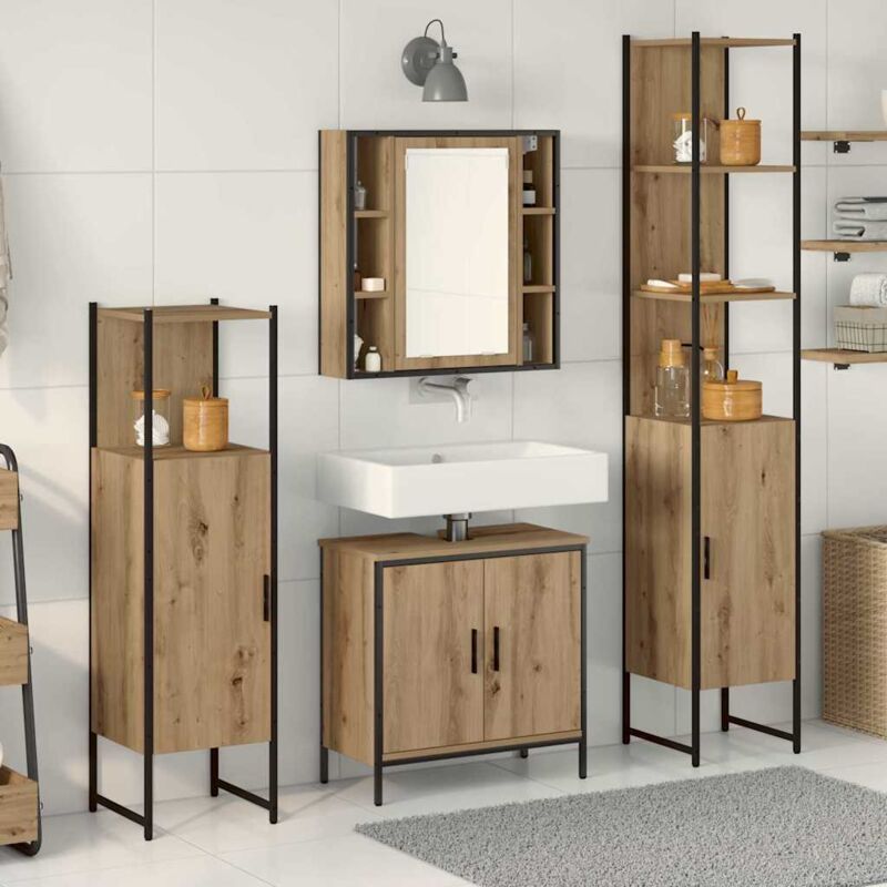 Badezimmermöbel-set Mit Regal Mit Tür 4 Pcs Braun Holzwerkstoff Vidaxl