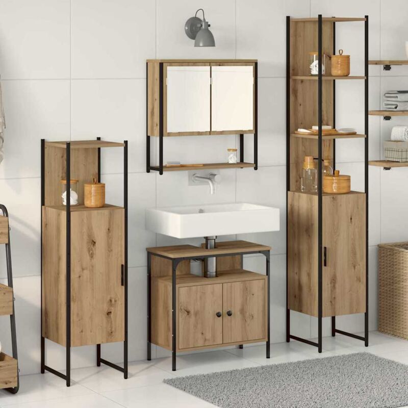 4-teiliges Badezimmermöbelset Artisan Eichenstruktur, Holzwerkstoff Vidaxl 145354