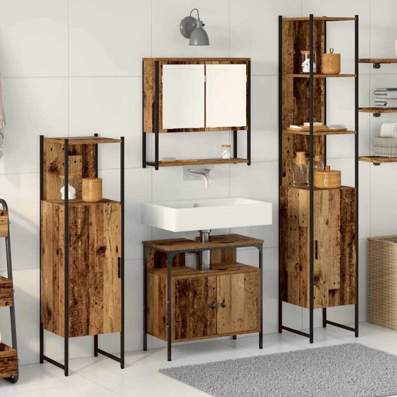 Badezimmermöbel Set Mit Regal 4 Pcs Altholz 33 X 33 X 185.5 Cm Vidaxl