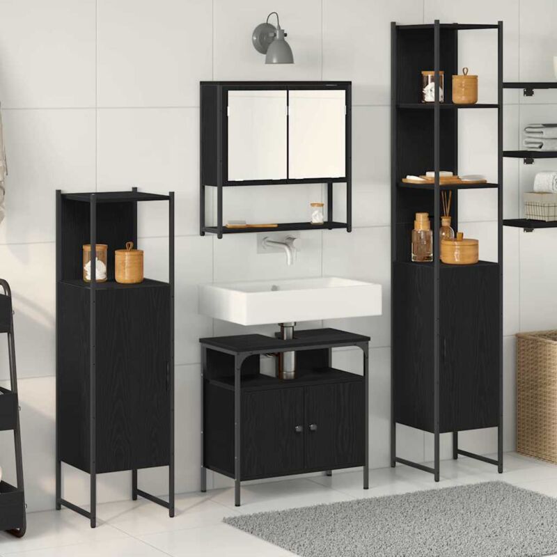 Badezimmermöbel Set 4 Pcs Schwarze Eiche 33 X 33 X 185.5 Cm Vidaxl