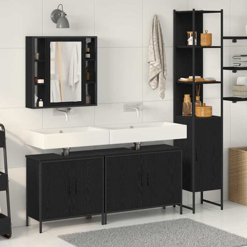 Badezimmermöbel Set Mit Regal 4 Pcs Schwarz 33 X 33 X 185.5 Cm Vidaxl