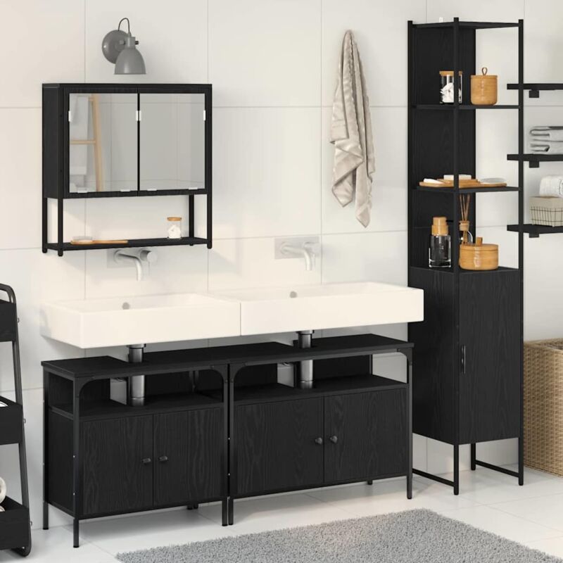 Badezimmermöbel Set 4 Pcs Schwarze Eiche 33 X 33 X 185.5 Cm Vidaxl