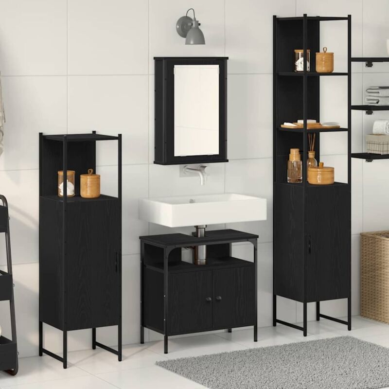 Badezimmermöbel Set 4 Pcs Schwarze Eiche 33 X 33 X 185.5 Cm Vidaxl