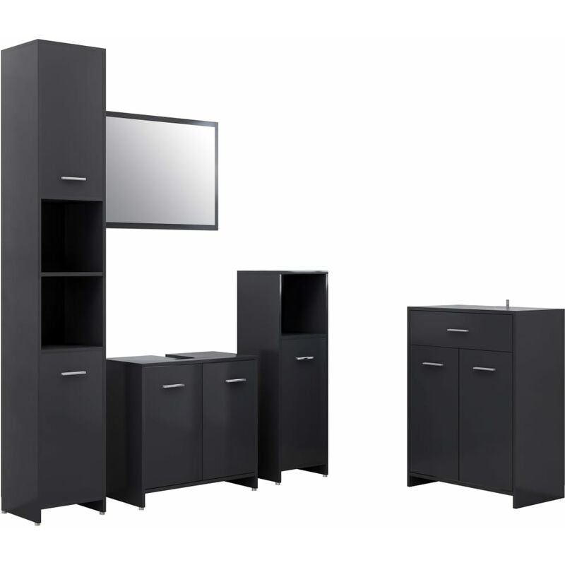 vidaXL 4-tlg. Badmöbel-Set Grau - Grau