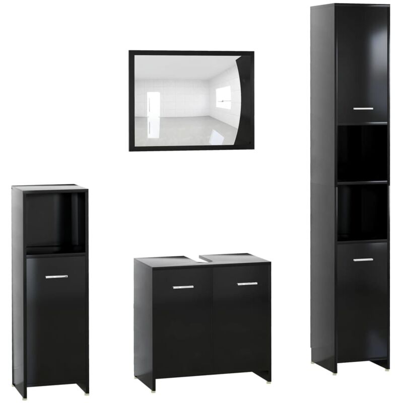 4-tlg. Badmöbel-Set Schwarz Spanplatte - Schwarz - Vidaxl