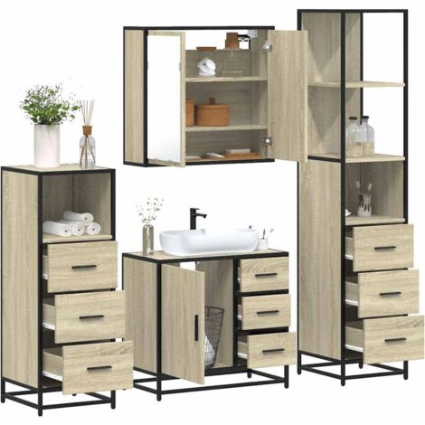 4-tlg. Badmöbel-Set Sonoma-Eiche Holzwerkstoff vidaXL