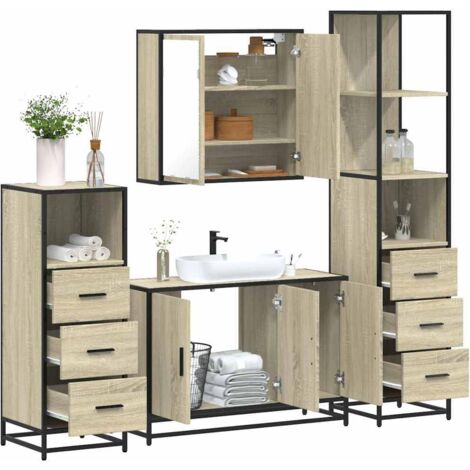 4-tlg. Badmöbel-Set Sonoma-Eiche Holzwerkstoff vidaXL