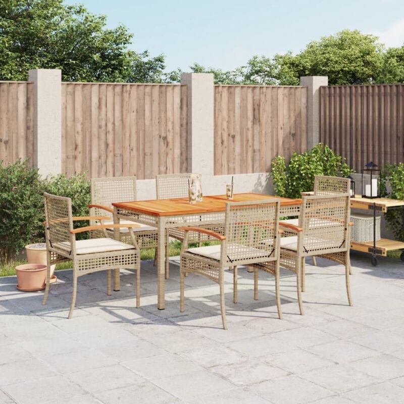 7-tlg. Garten-essgruppe Mit Kissen Beige Poly Rattan Vidaxl
