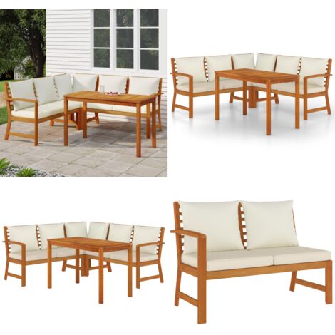 4-tlg. Garten-Essgruppe mit Kissen Massivholz Akazie - Gartengruppe - Gartenmöbel - Esstisch - Holzbank - Sofa - Home & Living