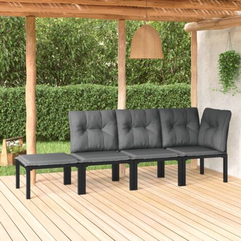4-tlg. Garten-Lounge-Set Gartenmöbel Set  Sitzgruppe Essgruppe Schwarz und Grau Poly Rattan DE53039