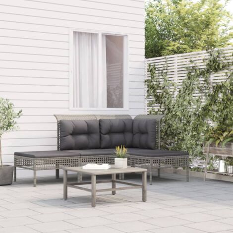 4-tlg. Garten-Lounge-Set, Gartenmöbel, Sitzgruppe Gartenset mit Kissen Grau Poly Rattan LLOAQ128035 BonneVie