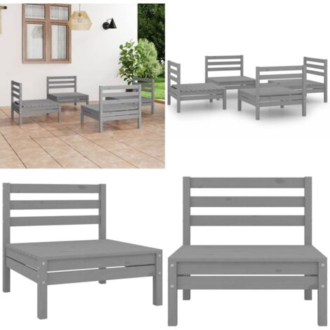 4-tlg. Garten-Lounge-Set Grau Kiefer Massivholz - Gartenmöbel - Loungeset - Gartenloungesessel - Holz Lounge Set - Kiefer Massiv - Home & Living