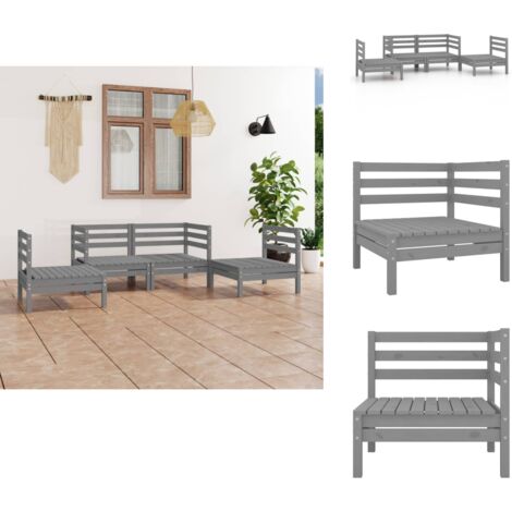 4-tlg. Garten-Lounge-Set Grau Kiefer Massivholz - Gartenmöbeln - Loungemöbel - Gartenloungeset - Rattan Möbel - Outdoor Furniture