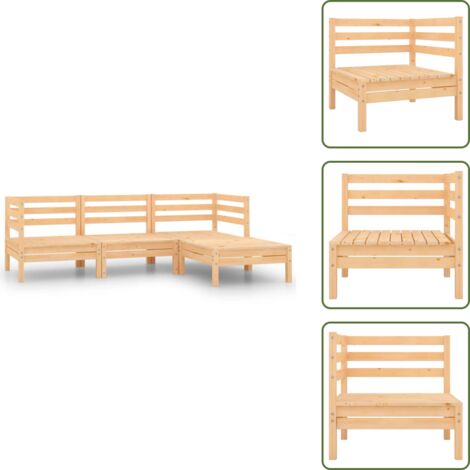 4-tlg. Garten-Lounge-Set Massivholz Kiefer - Gartenmöbel - Loungesessel - Rattan Möbel - Gartenloungeset - Kiefernholzmöbel