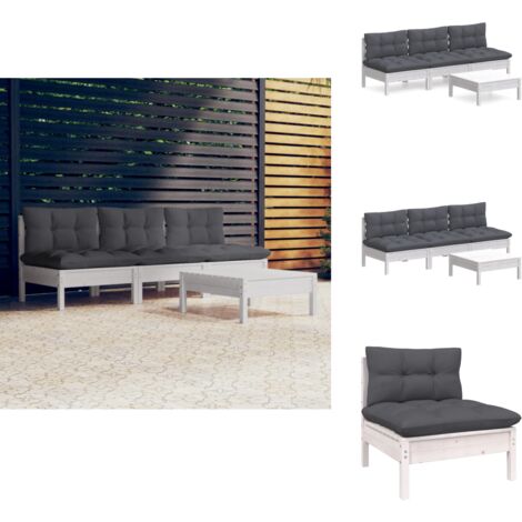 4-tlg. Garten-Lounge-Set mit Anthrazit Kissen Kiefernholz - Gartenloungeset - Kiefernholz Möbel - Outdoor Möbel - Gartengeräte - Balkonmöbeln