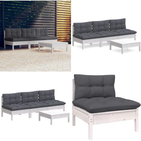 4-tlg. Garten-Lounge-Set mit Anthrazit Kissen Kiefernholz - Gartenloungeset - Kiefernholz Möbel - Outdoor Möbel - Gartengeräte - Balkonmöbeln - Home & Living