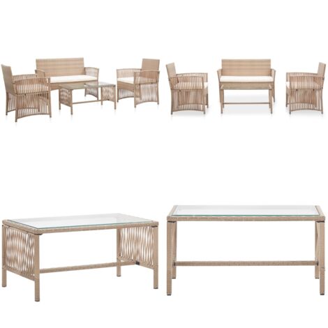4-tlg. Garten-Lounge-Set mit Auflage Poly Rattan Beige - Gartensessel - Gartenbank - Loungemöbel - Outdoor Möbel - Gartenmöbel Set - Home & Living