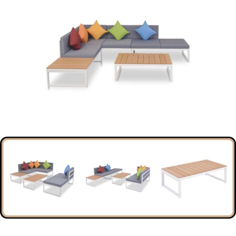 4-tlg. Garten-Lounge-Set mit Auflagen Aluminium und WPC - Gartenmöbel - Lounge-Set - Esszimmergarnitur - Outdoor Möbel - Terrassenmöbel