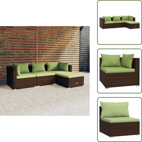 4-tlg. Garten-Lounge-Set mit Auflagen Poly Rattan Braun - Gartensortiment - Lounge Set - Gartenmöbel - Outdoor Möbel - Rattan Gartenmöbel