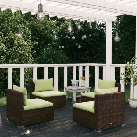 4-tlg. Garten-Lounge-Set mit Auflagen Poly Rattan Braun vidaXL