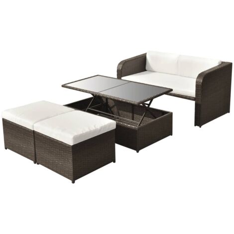 vidaXL 9tlg Essgruppe Sitzgarnitur Hocker Gartenmöbel Poly Rattan mehrereAuswahl