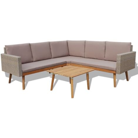 4-tlg. Garten-Lounge-Set mit Auflagen Poly Rattan Grau vidaXL