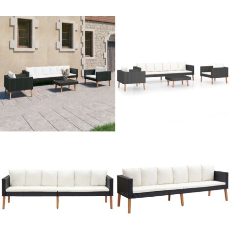 4-tlg. Garten-Lounge-Set mit Auflagen Poly Rattan Schwarz - Garten Lounge Set - Outdoor Sofa - Rattan Gartenmöbel - Gartenmöbel Set - Balkonmöbel - Home & Living