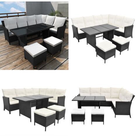 4-tlg. Garten-Lounge-Set mit Auflagen Poly Rattan Schwarz - Gartenmöbel -  Gartensitzgruppe - Home & Living
