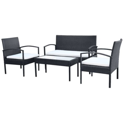 4-tlg. Garten-Lounge-Set mit Auflagen Poly Rattan Schwarz vidaXL