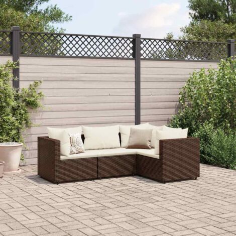 4-tlg. Garten-Lounge-Set mit Kissen Braun Poly Rattan vidaXL