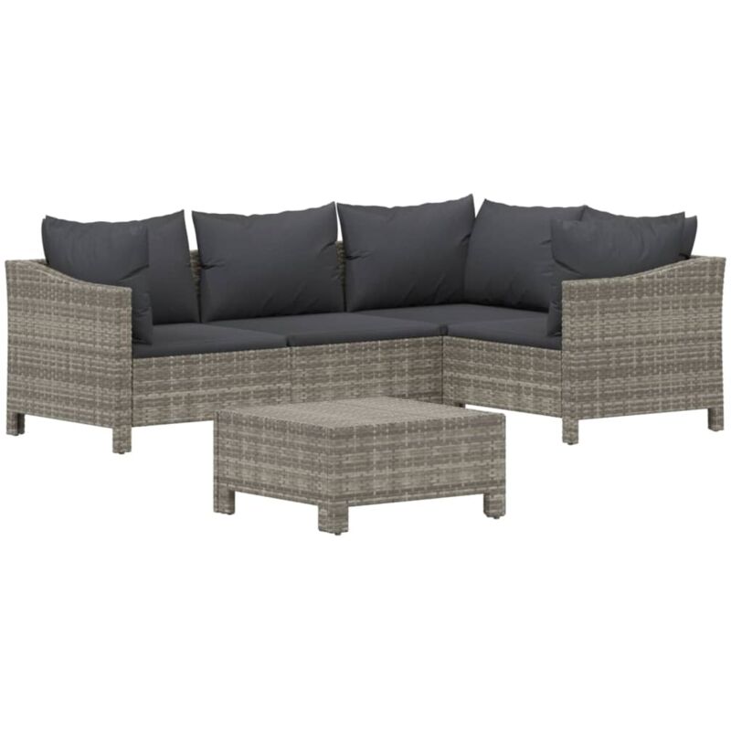 5-tlg. Garten-lounge-set Mit Kissen Grau Poly Rattan - Vidaxl