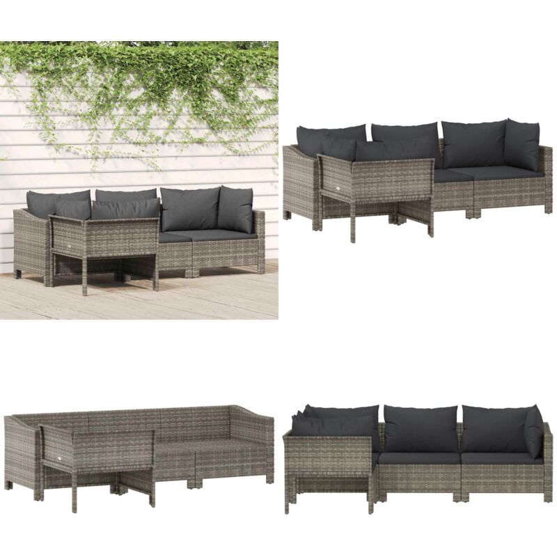 Vidaxl 4-tlg. Garten-lounge-set Mit Kissen Grau Poly Rattan - Garten Lounge Set - Rattan Möbel - Outdoor Möbel - Gartenmöbel - Loungemöbel - Home &