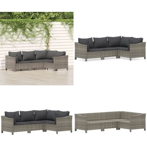 4-tlg. Garten-Lounge-Set mit Kissen Grau Poly Rattan - Gartenloungeset - Outdoor Möbel - Rattan Gartenmöbel - Loungemöbel - Balkonmöbel - Home & Living